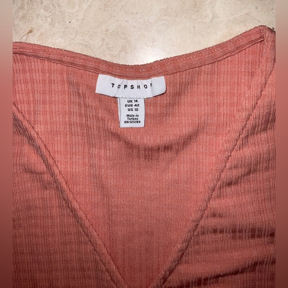 TOPSHOP ● Coral Pink Long Sleeve Wrap Dress - Picture 4 of 4